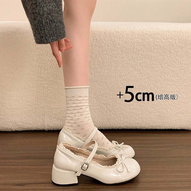 法式粗跟蕾丝边红色玛丽珍jk小皮鞋女2026新款春夏配裙子高跟单鞋,女鞋,浅口单鞋,淘宝优惠券,粉丝福利购,淘宝优惠卷