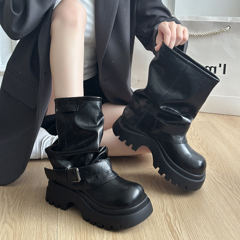 7cm厚底增高西部骑士靴女