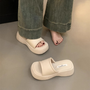 配裙子沙滩一字拖高跟凉鞋 外穿2026新款 女夏季 厚底增高黑色凉拖鞋