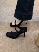 2026夏季 女外穿银色黑色一字带细跟凉拖鞋 新款 性感配裙子高跟凉鞋