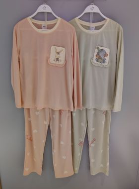 都市丽人秋新款LHT2J6女士睡衣简约宽松舒服棉长袖圆领家居服套装