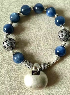 雕花镂空蓝晶石纯银手链女