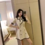 Váy mùa hè nữ 2019 phổ biến mới thủy triều Hồng Kông kiểu Pháp đan giảm béo nữ nhỏ nước hoa đầm ngắn - Váy eo cao váy hạ eo công sở	