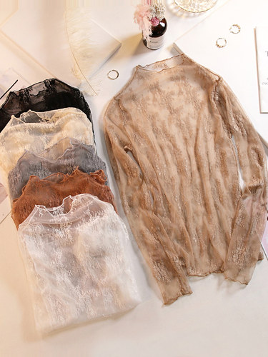 大码多色半高领蕾丝打底衫