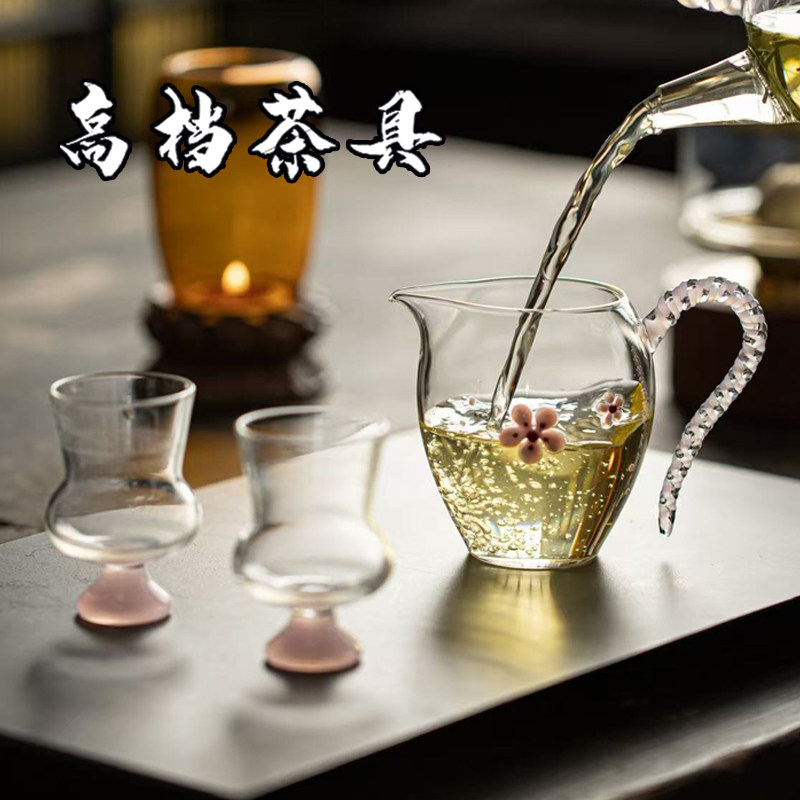 高端耐热玻璃公道杯纯手工花朵公杯高颜值分茶器精致茶海女士茶具图片