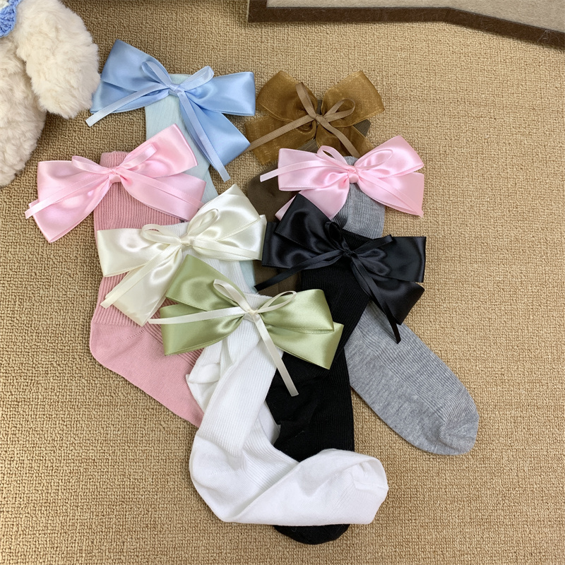 甜酷多巴胺纯色短袜女日系蝴蝶结中筒袜小众原创设计款芭蕾少女袜