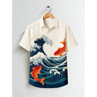 2026Men's Loose Soft Short Sleeve Shirt Wave Rising Sun HD P