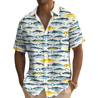 翻领纽扣印花短袖T恤Flip collar printed short sleeved T-shirt
