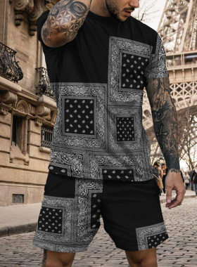 Casual 3D contrast printed T-shirt set休闲3D撞色印花T恤套装
