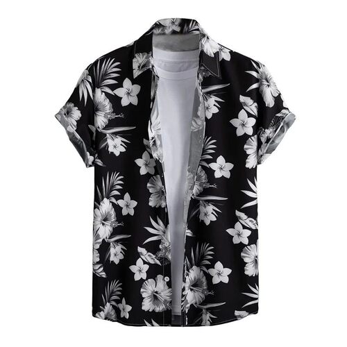 Printed sleeved shirt with floral patterns印花短袖透气花衬衫