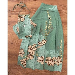 women印花露臍不規(guī)則長(zhǎng)裙套裝 Printed 女 set irregular crop top