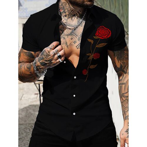 纯色印花系扣短袖T恤Solid color printed short sleeved T-shirt
