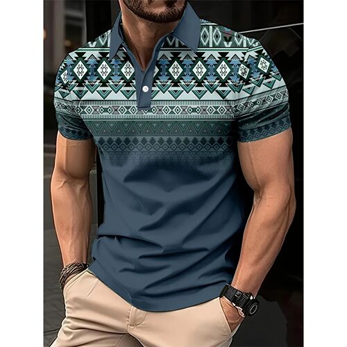 翻领印花套头短袖T恤Flip collar printed short sleeved T-shirt