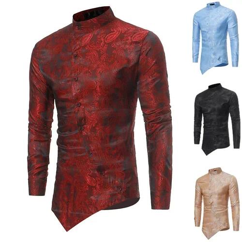 立领印花长袖衬衫Stand up collar printed long sleeved T-shirt