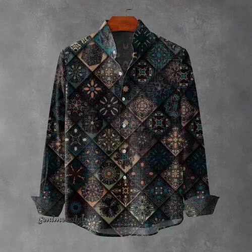 立领印花长袖t-恤Stand up collar printed long sleeved t-shirt