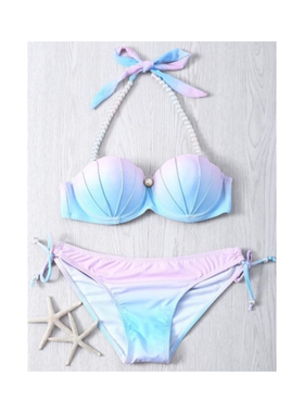 Lace up gradient swimsuit bikini for women系带渐变色比基尼女