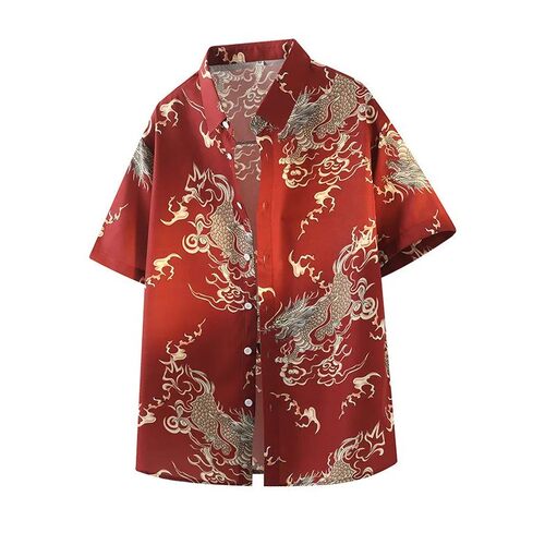 短袖翻领3D印花衬衣Short sleeved digital printed collar shirt