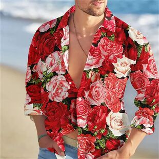 print 花朵印花翻领舒适衬衫 collar shirt 男 comfortable Flower