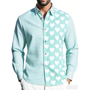 checkered blocked Color men shirt for lapel 拼色方格翻领衬衫