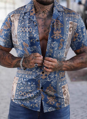 Printed collar button down shirt for men印花翻领系扣男士衬衫
