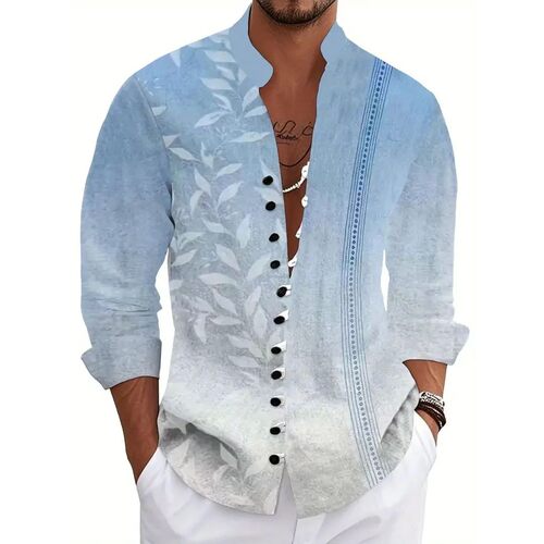 休闲长袖立领衬衣男Casual long sleeved stand up collar shirt