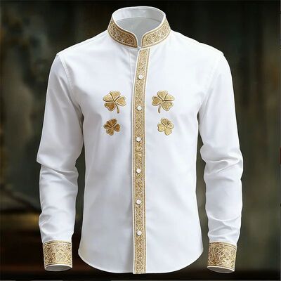 拼色印花排扣单襟男士衬衫