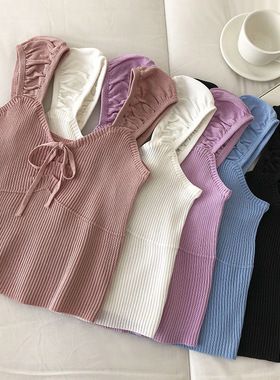 Solid Lace Up Slim Slim Slim Strap Tank Top纯色系带修身吊带