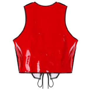 Shiny Leather Strap Slim Fit Tank Top亮皮绑带修身背心上衣女