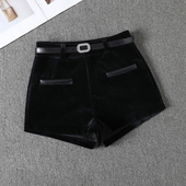 秋冬新款 热裤 小众高级感黑色显瘦高腰短裤 女百搭外穿小香风丝绒裤