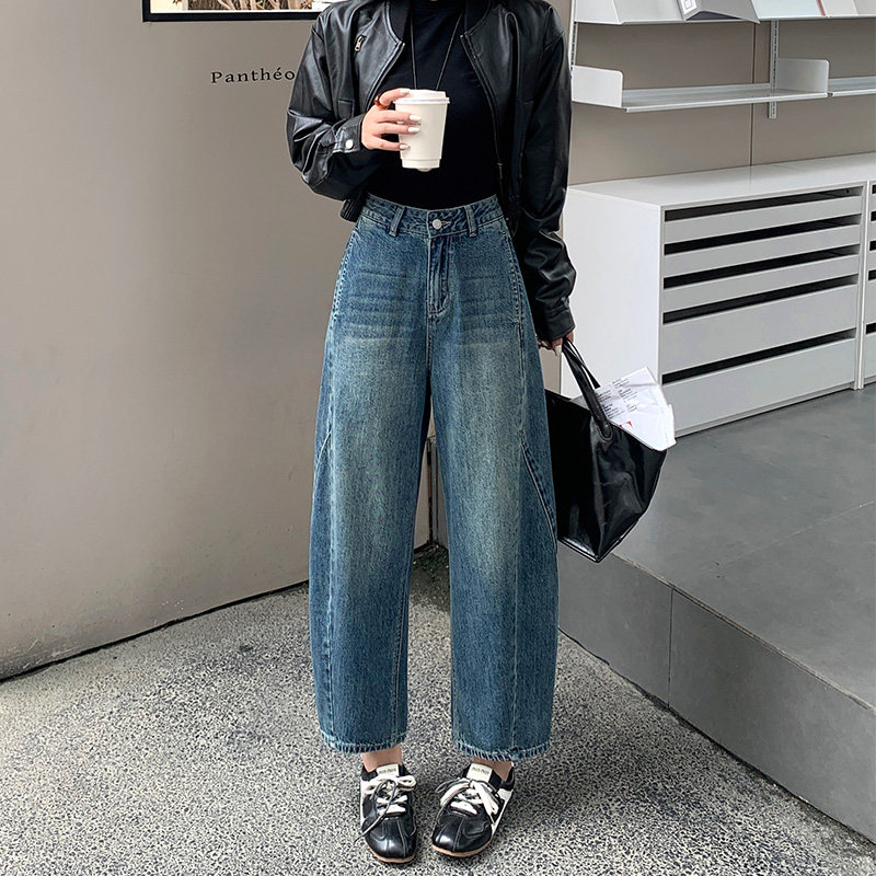 松弛感弯刀牛仔裤女九分2025秋冬宽松慵懒风梨形显瘦高腰阔腿裤子,女装/女士精品,牛仔裤,淘宝优惠券,粉丝福利购,淘宝优惠卷