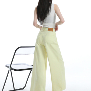 浅黄色牛仔裤女2025夏季薄款新款八分阔腿裤小个子直筒高腰九分裤