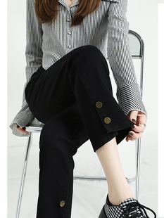 黑色直筒牛仔裤女春季2026年新款高腰显瘦开叉九分烟管裤子女春夏