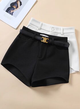 黑色毛呢丝绒短裤女2026春秋新