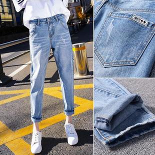 高腰显瘦萝卜老爹裤 浅色宽松哈伦裤 子潮 女直筒九分2025新款 牛仔裤
