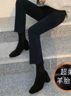 黑色微喇叭牛仔裤九分显瘦春夏