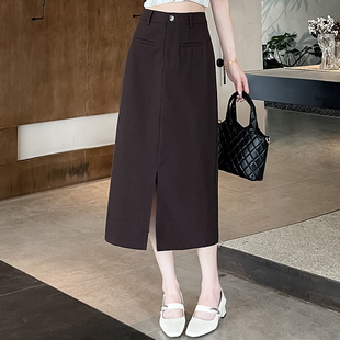 显瘦梨形身材中长款 西装 200斤胖mm大码 薄款 开叉a字裙 半身裙女夏季