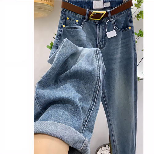 高腰直筒牛仔裤女春季新款大码胖