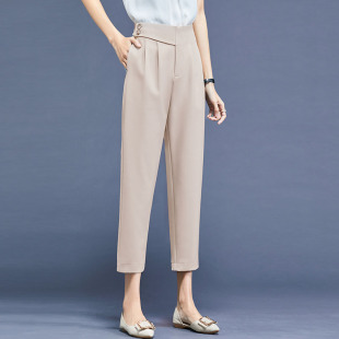 子 宽松百搭显瘦垂感阔腿胖mm职业直筒裤 九分哈伦裤 女春夏高腰大码