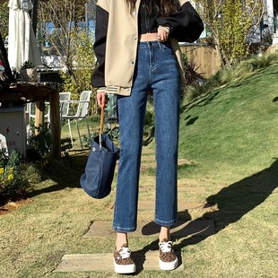 烟管直筒牛仔裤女2025秋冬加绒高腰显瘦爆款女士小个子毛边法棍裤