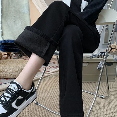 黑色微喇牛仔裤女秋冬2025秋冬薄