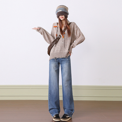 2025秋冬新款薄绒高腰牛仔裤