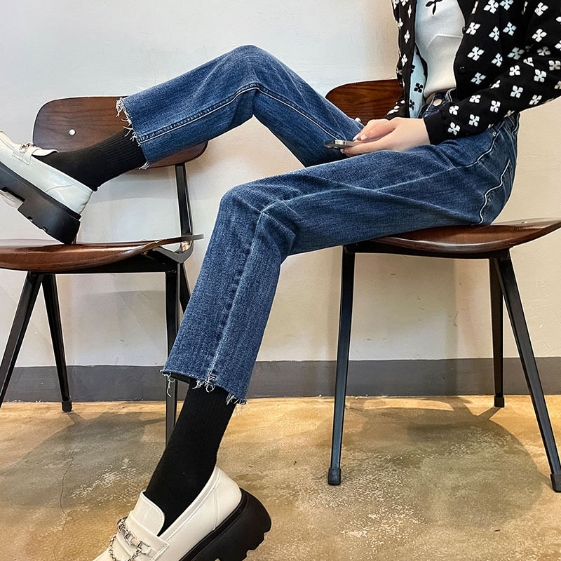 高腰直筒加绒牛仔裤女春秋2025年新款显瘦修身八九分小个子烟管裤,女装/女士精品,牛仔裤,淘宝优惠券,粉丝福利购,淘宝优惠卷