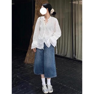 7分中裤 复古蓝七分牛仔裤 女2026夏季 新款 子 宽松直筒阔腿梧桐短裤