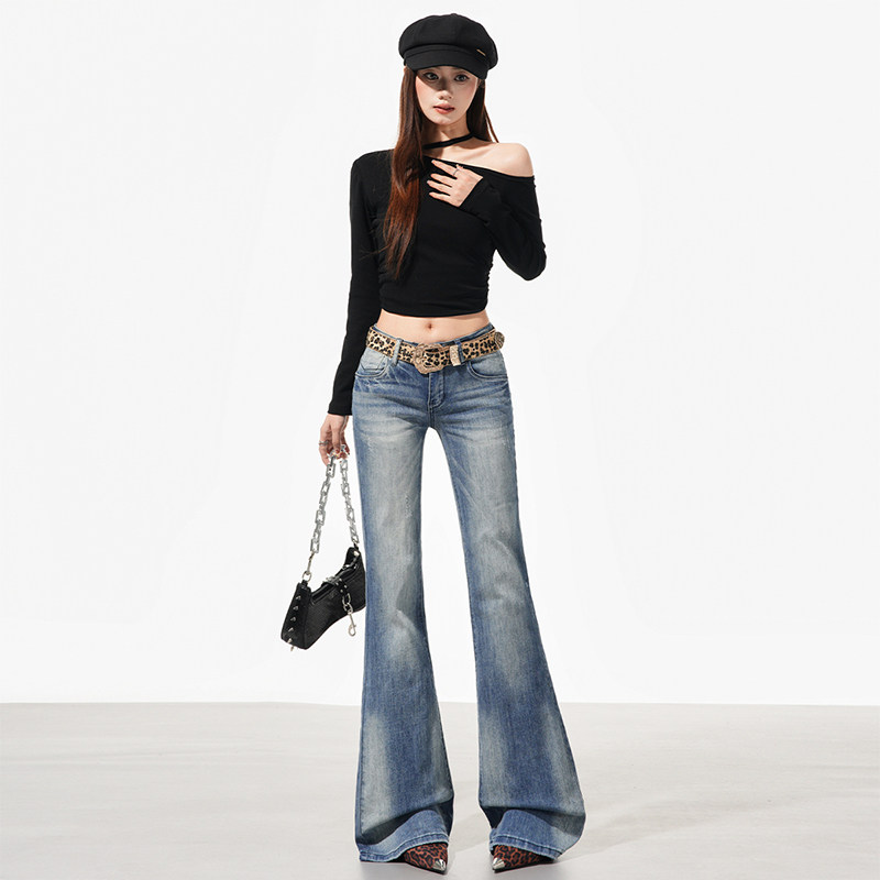 美式复古低腰微喇牛仔裤女春季水洗修身显瘦弹力休闲喇叭拖地长裤,女装/女士精品,牛仔裤,淘宝优惠券,粉丝福利购,淘宝优惠卷