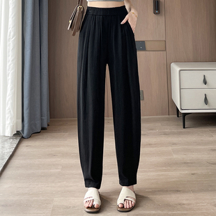 胖mm高腰棉麻休闲女长裤 夏季 加肥加大码 2026宽松阔腿亚麻女裤 薄款