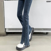 紧身显瘦毛边喇叭裤 春秋2026新款 潮 女长裤 高腰开叉拖地微喇牛仔裤