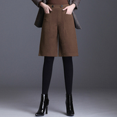 女2025秋冬新款 加厚高腰大码 阔腿裤 毛呢短裤 宽松a字外穿5五分靴裤