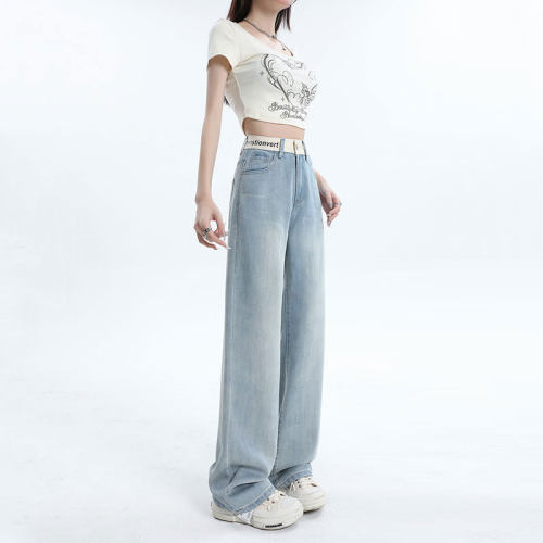 浅蓝色莱赛尔天丝牛仔裤女