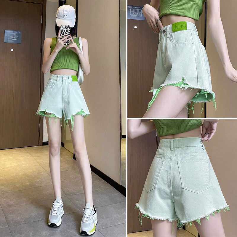 高腰破洞牛仔短裤女夏图片