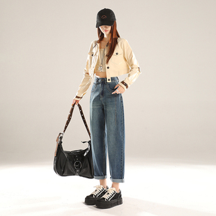 哈伦裤 老爹牛仔裤 胖mm显瘦萝卜裤 弹力大码 女高腰宽松2026春秋新款